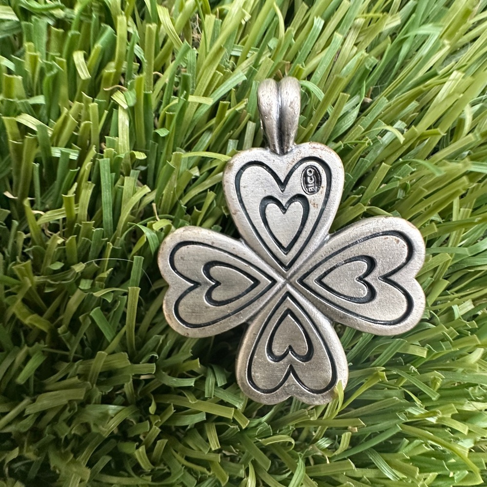 BICO Silver over Pewter Heart Clover Pendant